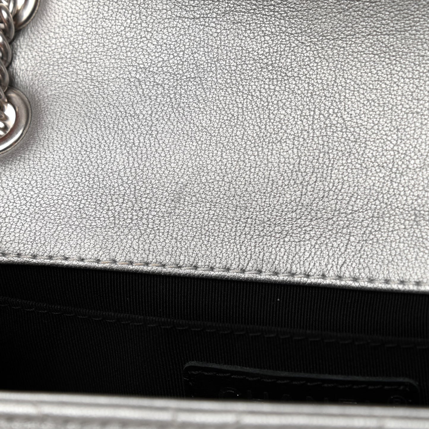 Metallic Lambskin Chevron Quilted Studded Mini Rectangular Flap Silver