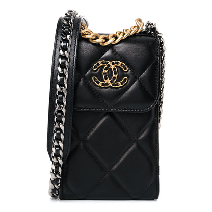 Chanel Lambskin Quilted Chanel 19 Phone Holder With Chain Black 1 of 11
