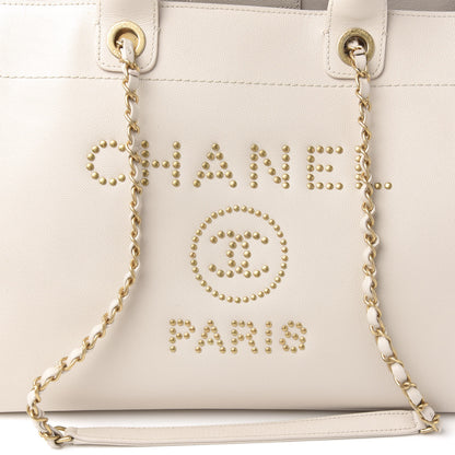 Chanel Caviar Medium Studded Deauville Tote Beige 12 of 12