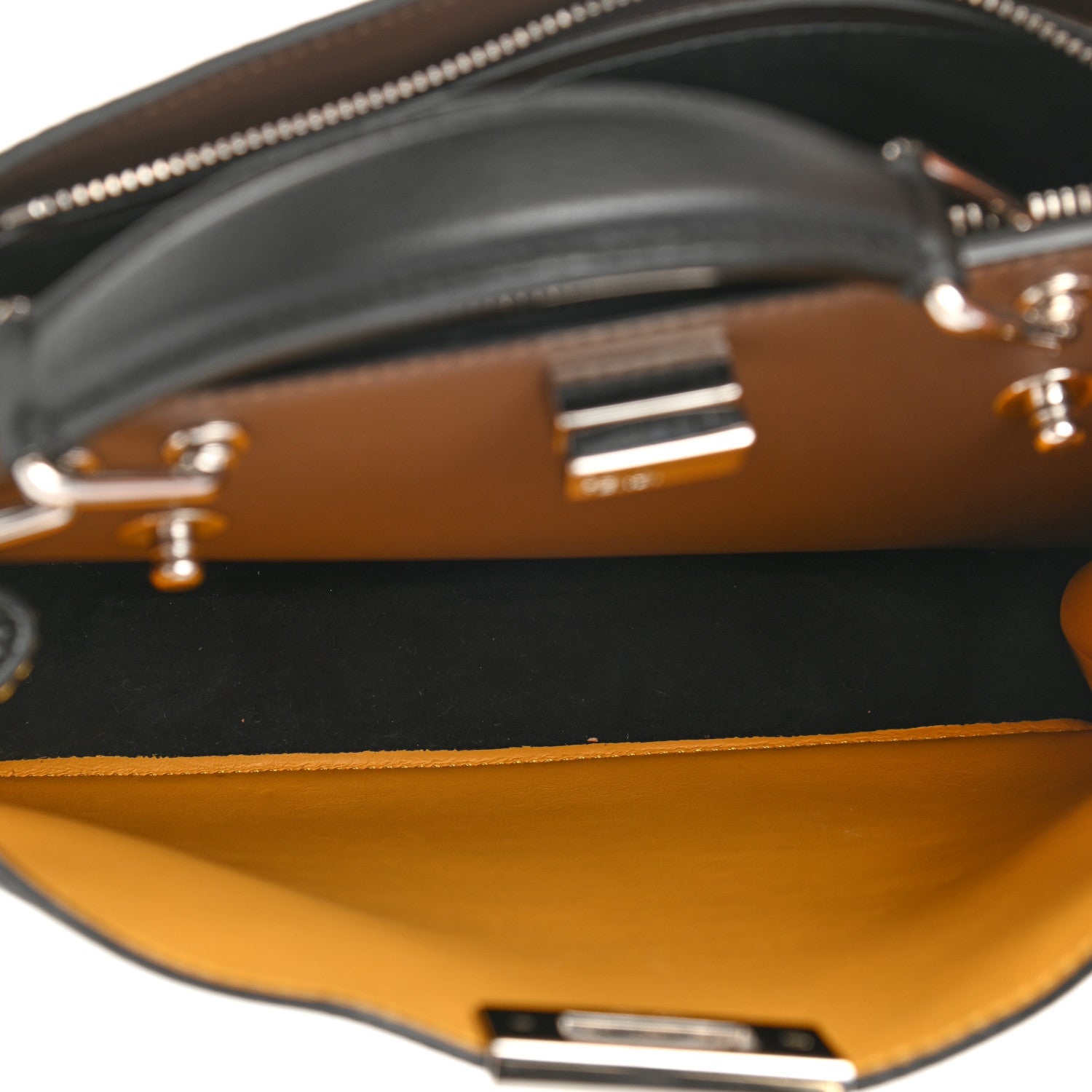 Fendi Cuoio Romano Vitello Cover Glazed Fabric Bi-Color FF 1974 Mini Peekaboo I SEE U Satchel Black Mimosa Tobacco Moro 6 of 12