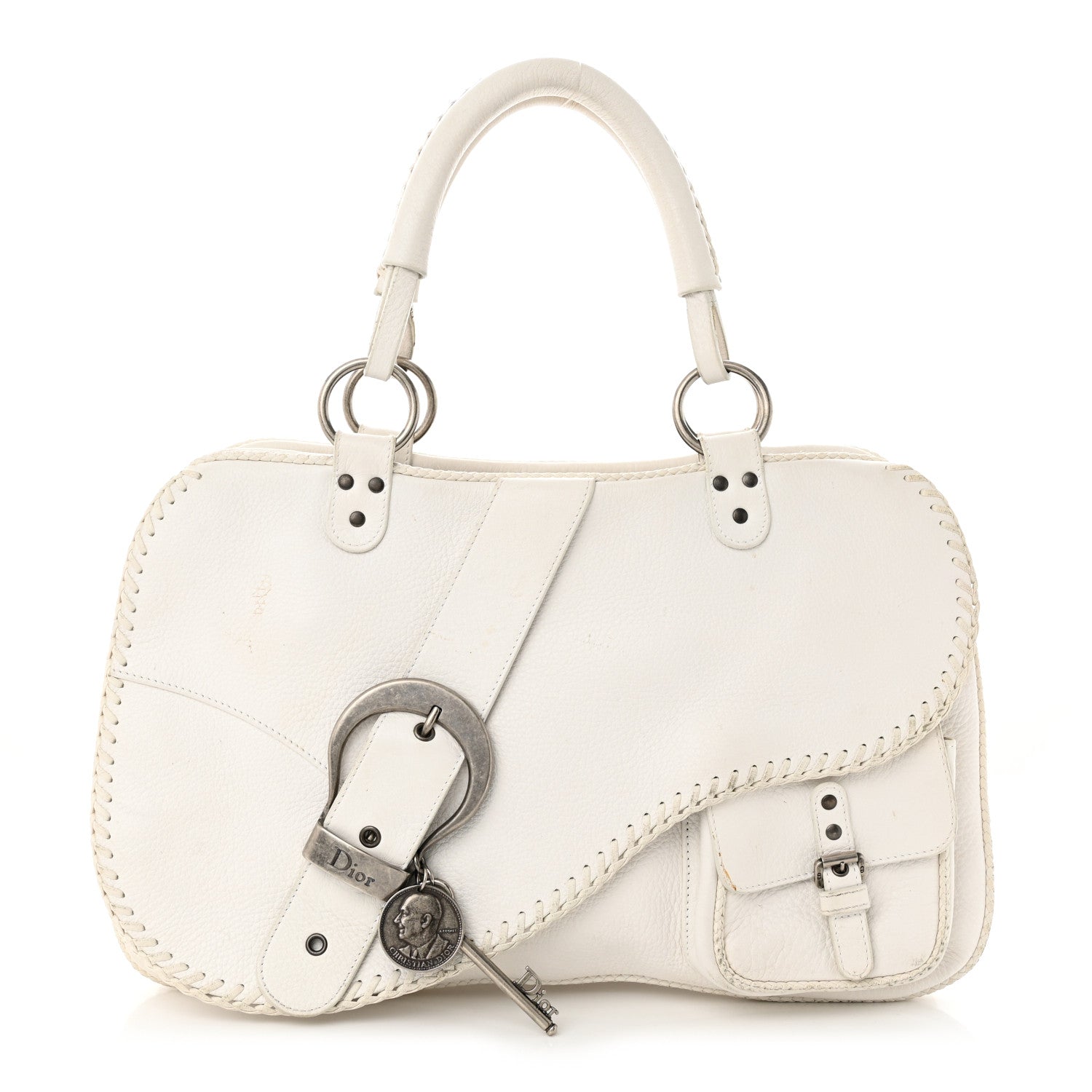 Christian Dior Calfskin Braided Gaucho Double Saddle Bag White 1 of 21