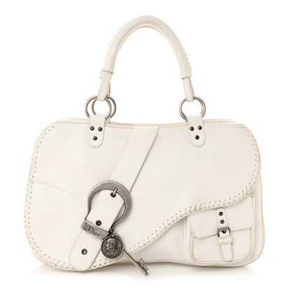 Christian Dior Calfskin Braided Gaucho Double Saddle Bag White 1 of 21