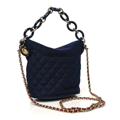 Chanel Wool Lambskin Quilted Paris Hamburg Charms Bucket Bag Dark Navy 3 of 10