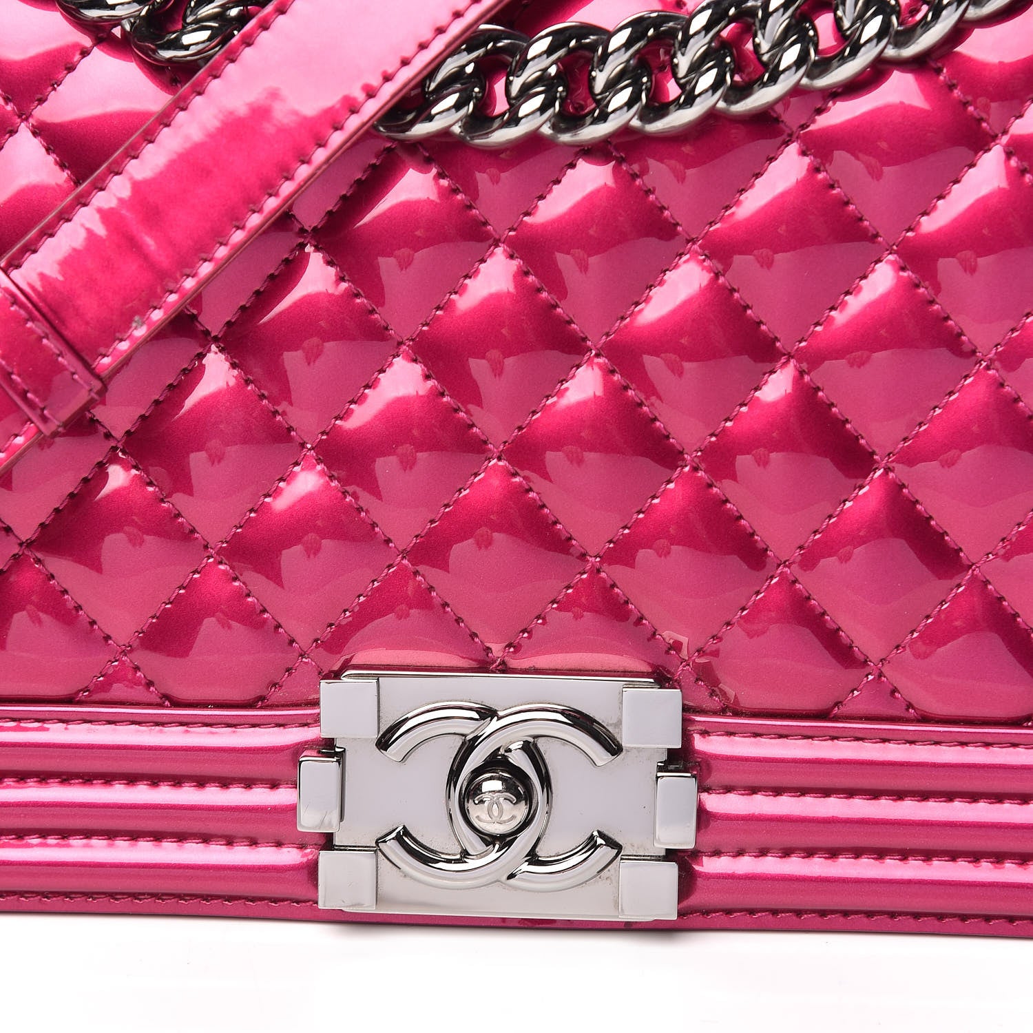 Chanel Metallic Patent Calfskin Quilted Medium Boy Flap Pink 9 of 11