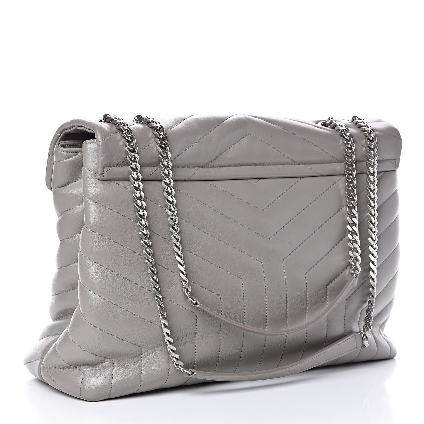 Calfskin Y Quilted Monogram Large Loulou Chain Satchel Light Grey