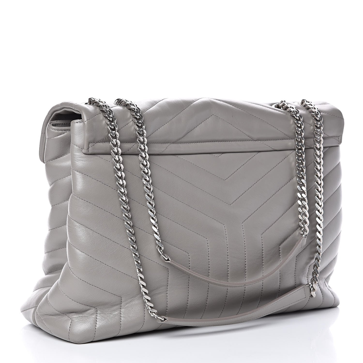 Saint Laurent Calfskin Y Quilted Monogram Large Loulou Chain Satchel Light Grey 3 of 13