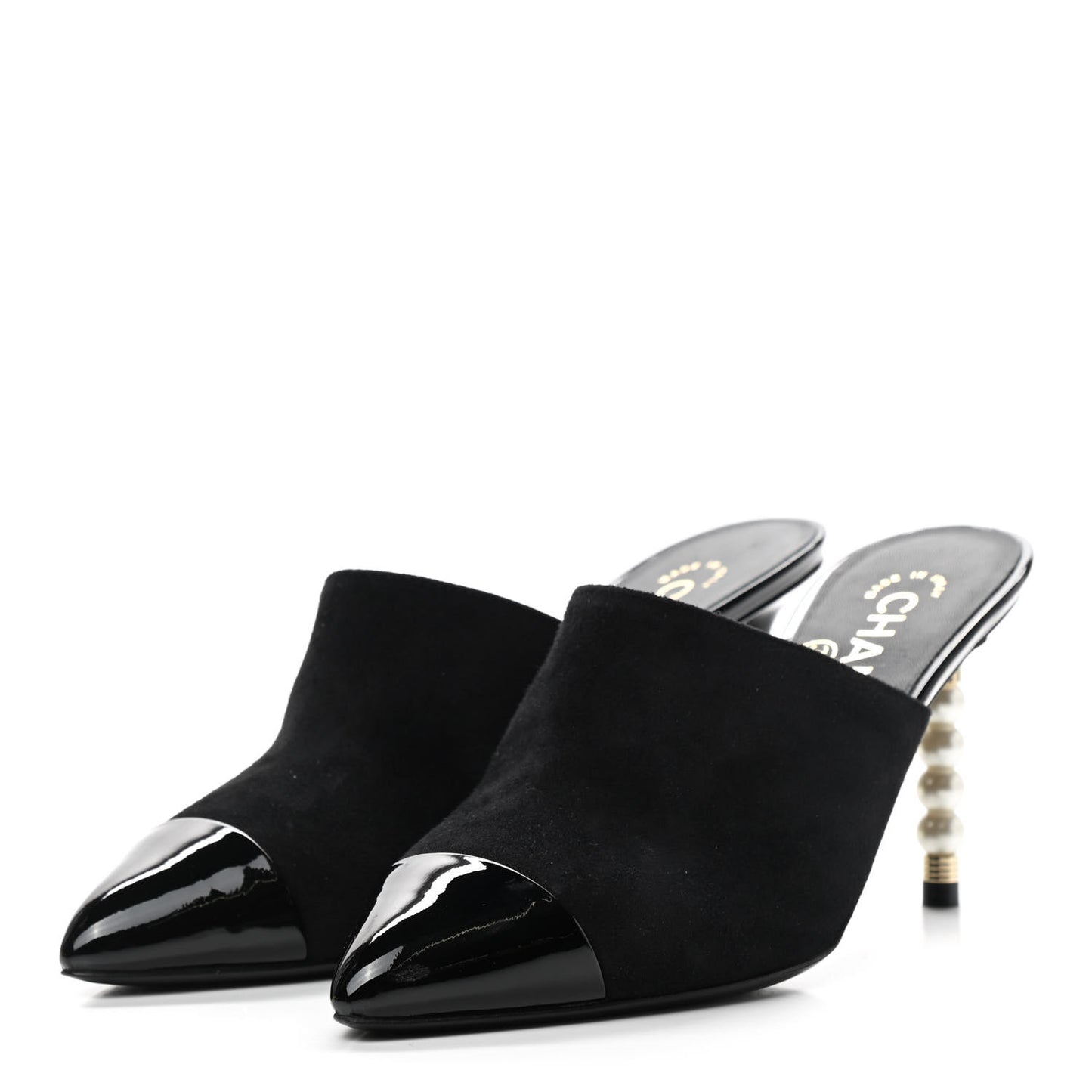 Suede Patent Calfskin Cap Toe Pearl Mule 36 Black
