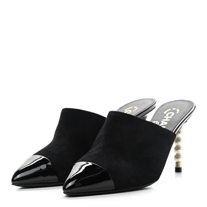 Chanel Suede Patent Calfskin Cap Toe Pearl Mule 36 Black 3 of 9