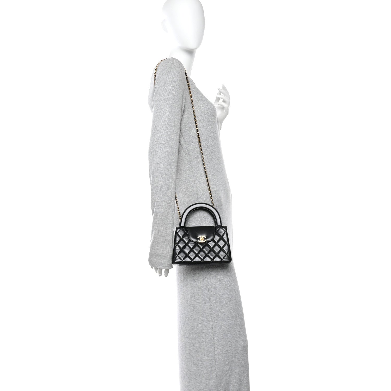 Chanel Shiny Aged Calfskin Quilted Nano Kelly Shopper Black Black 2 of 11