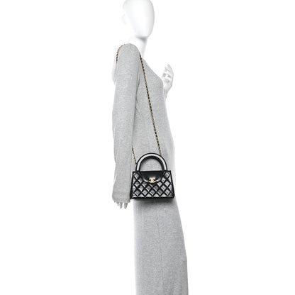 Chanel Shiny Aged Calfskin Quilted Nano Kelly Shopper Black Black 2 of 11
