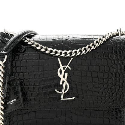 Saint Laurent Calfskin Crocodile Embossed Medium Monogram Sunset Black 7 of 10