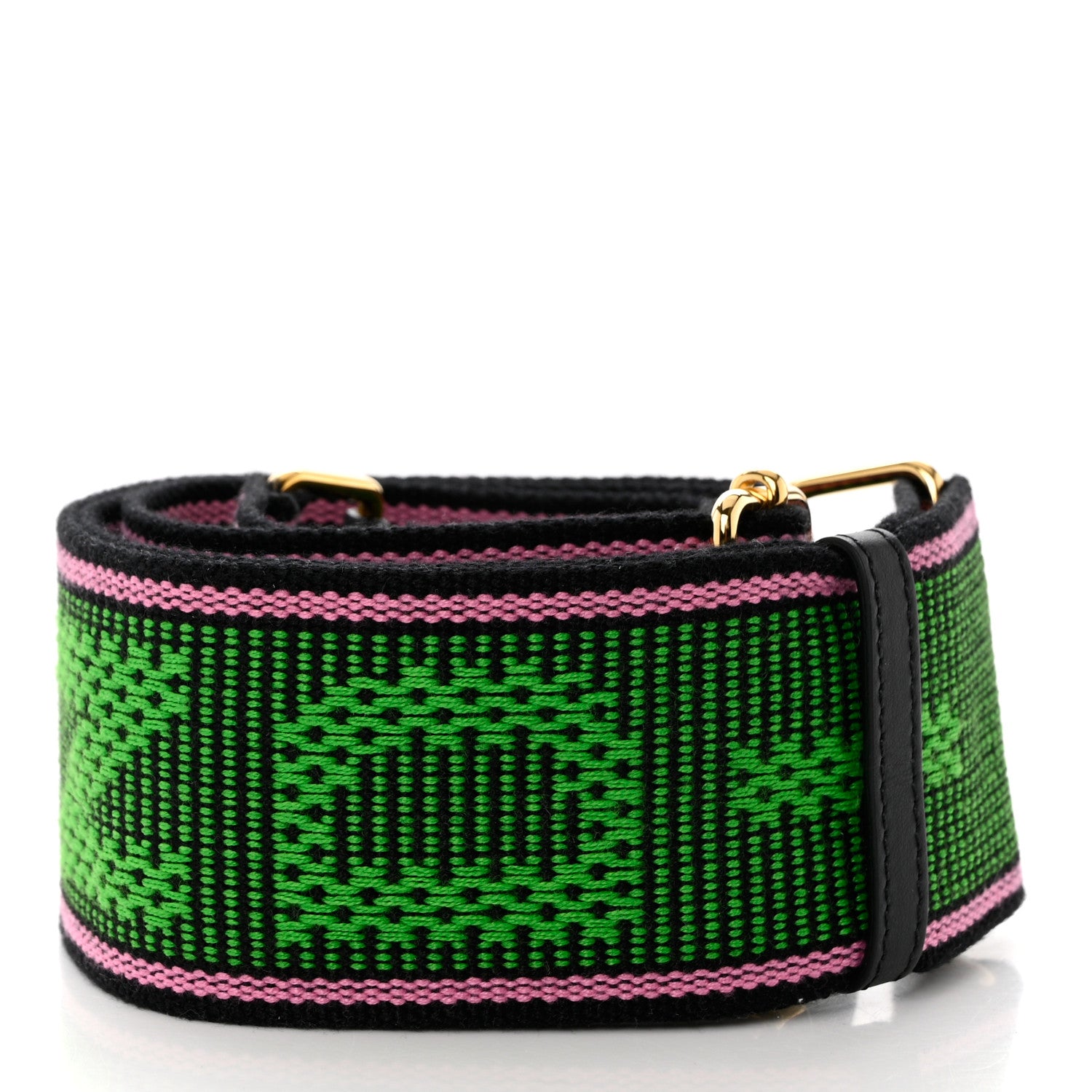 Fendi Cannete Ribbon Poly Vitello Century Logo Adjustable Strap You Rosa Antico Verde Black 2 of 5