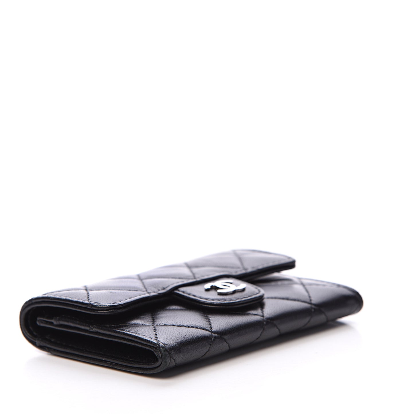 Lambskin Quilted Flap Card Holder Black