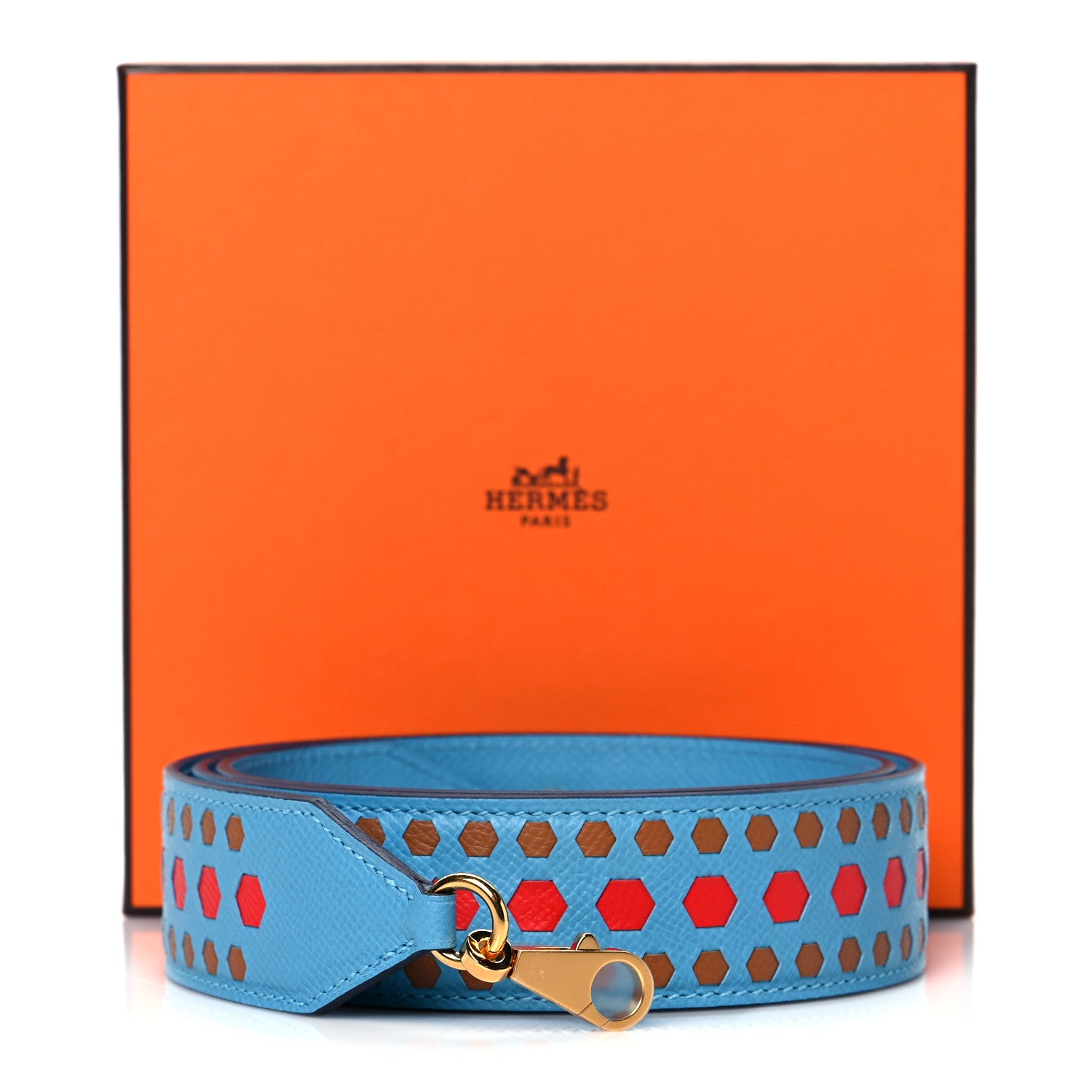 Hermes Epsom 40mm Hexagone Tressage Shoulder Strap Bleu De Nord Rouge De Coeur Gold 8 of 8