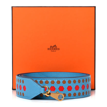 Hermes Epsom 40mm Hexagone Tressage Shoulder Strap Bleu De Nord Rouge De Coeur Gold 8 of 8