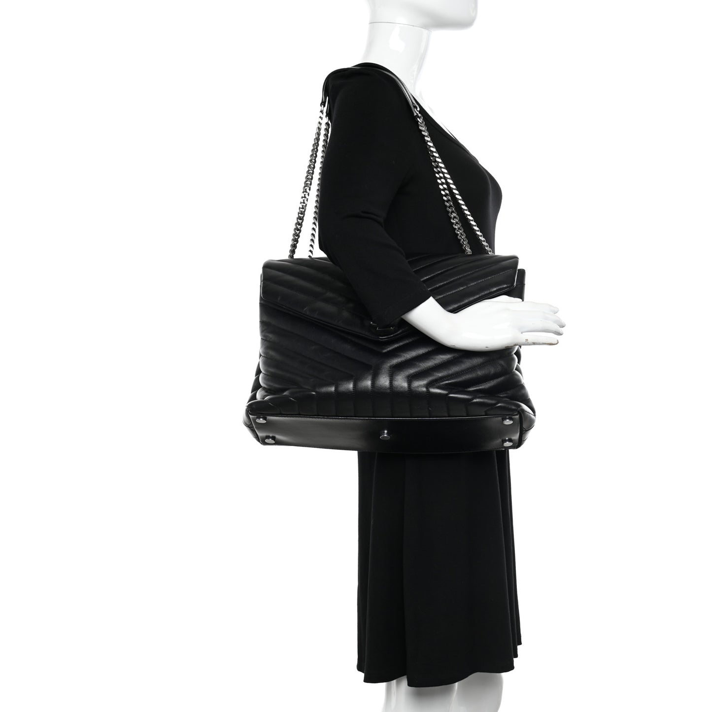 Calfskin Y Quilted Monogram Large Loulou Chain Satchel Black