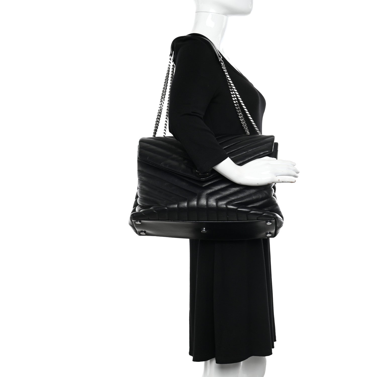 Saint Laurent Calfskin Y Quilted Monogram Large Loulou Chain Satchel Black 2 of 11