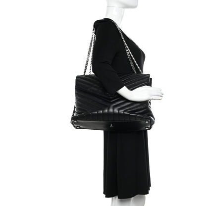Saint Laurent Calfskin Y Quilted Monogram Large Loulou Chain Satchel Black 2 of 11