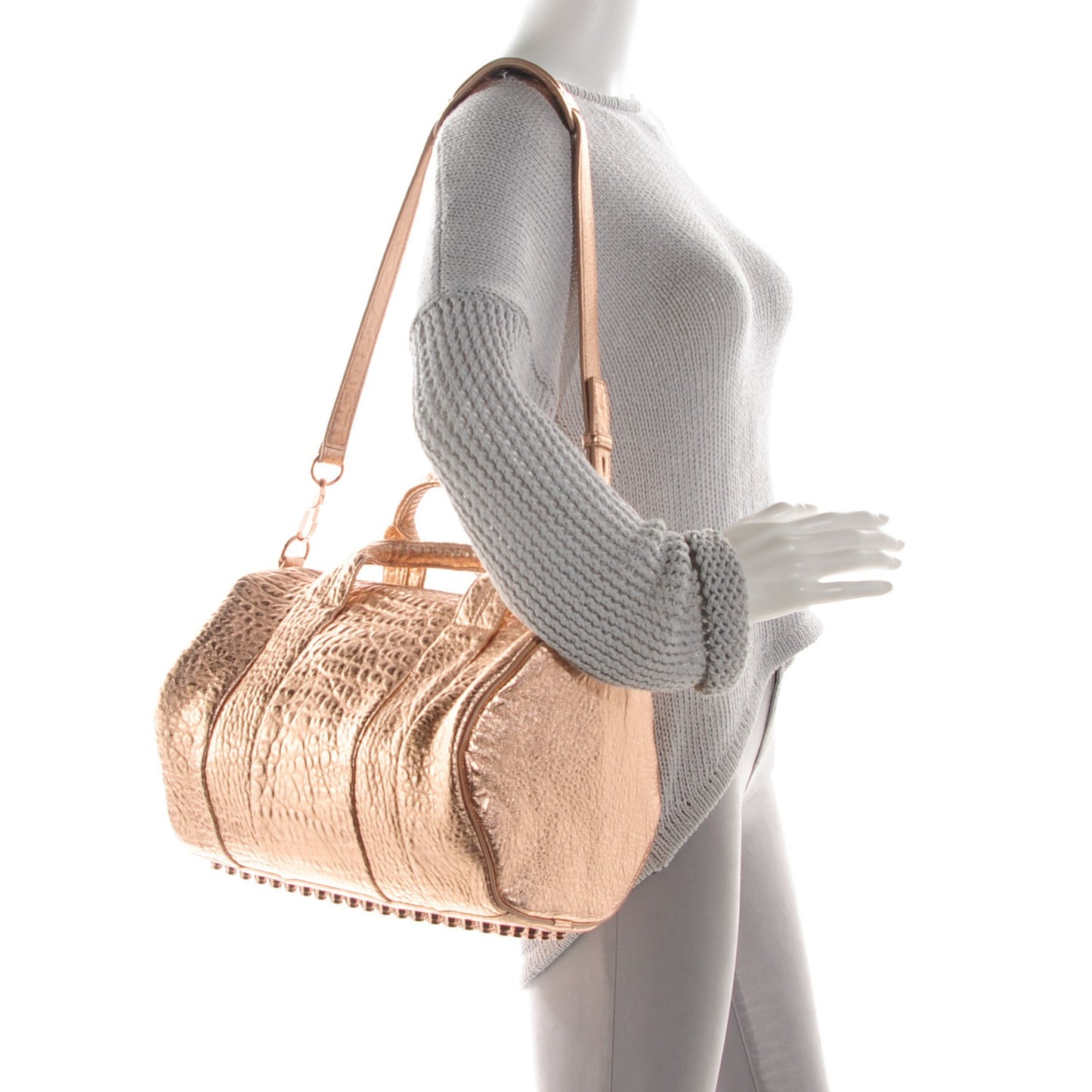 Metallic Pebbled Lambskin Rocco Rose Gold Hardware