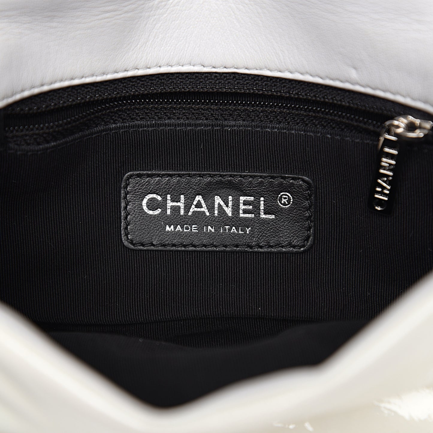 Patent Perforated Woven Mini Flap White Black