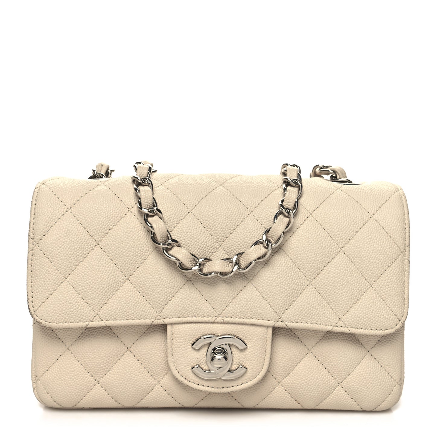 Caviar Quilted Mini Rectangular Flap Light Beige