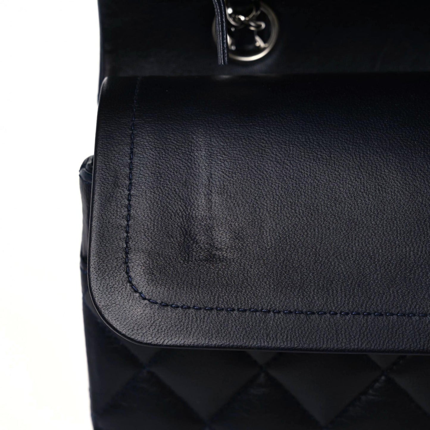 Lambskin Quilted Medium Double Flap Navy