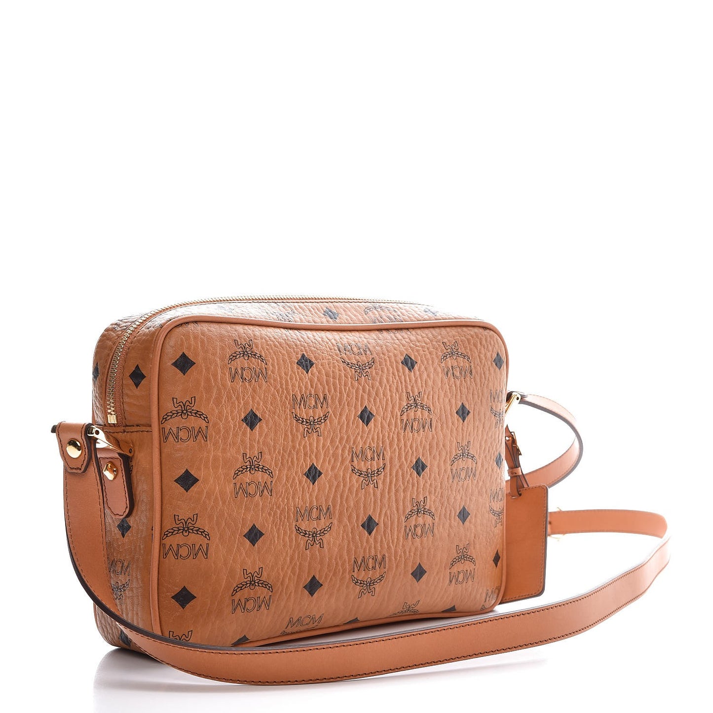 Visetos Medium Heritage Line Camera Crossbody Bag Cognac