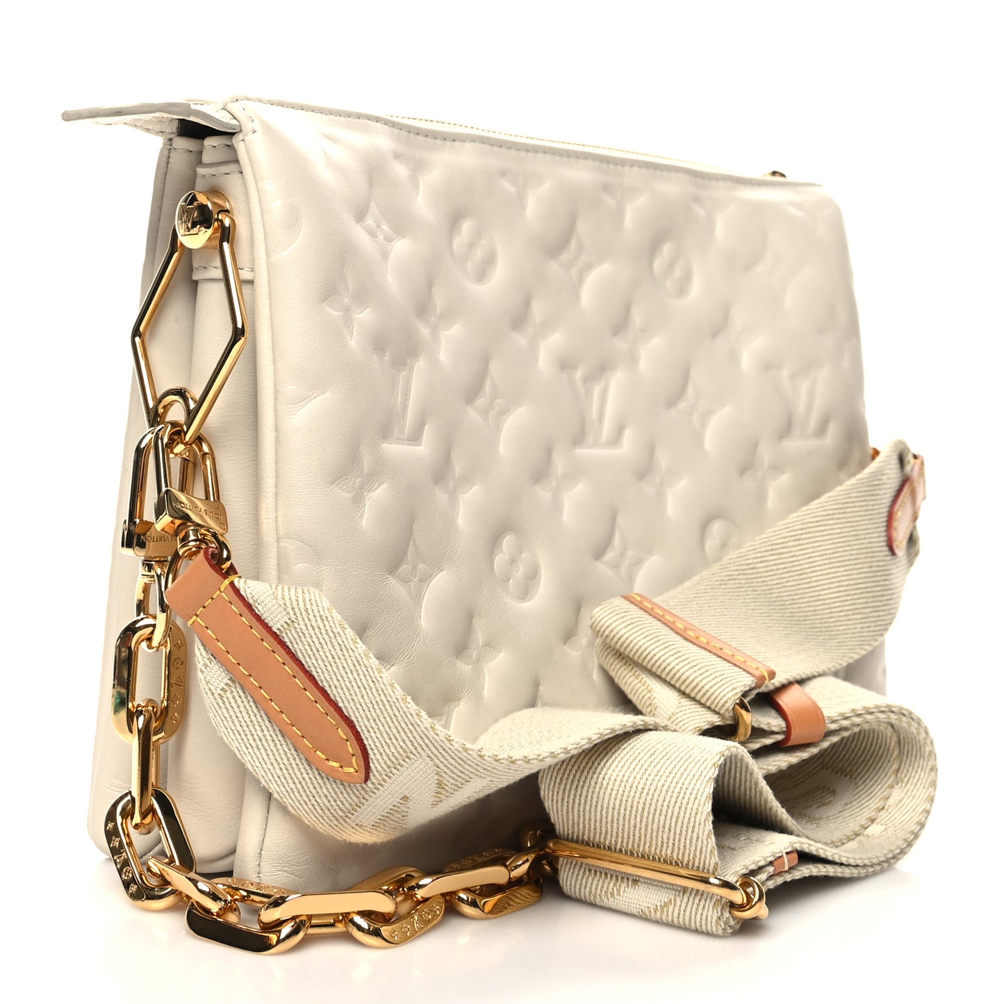 Lambskin Embossed Monogram Coussin PM Beige Cream
