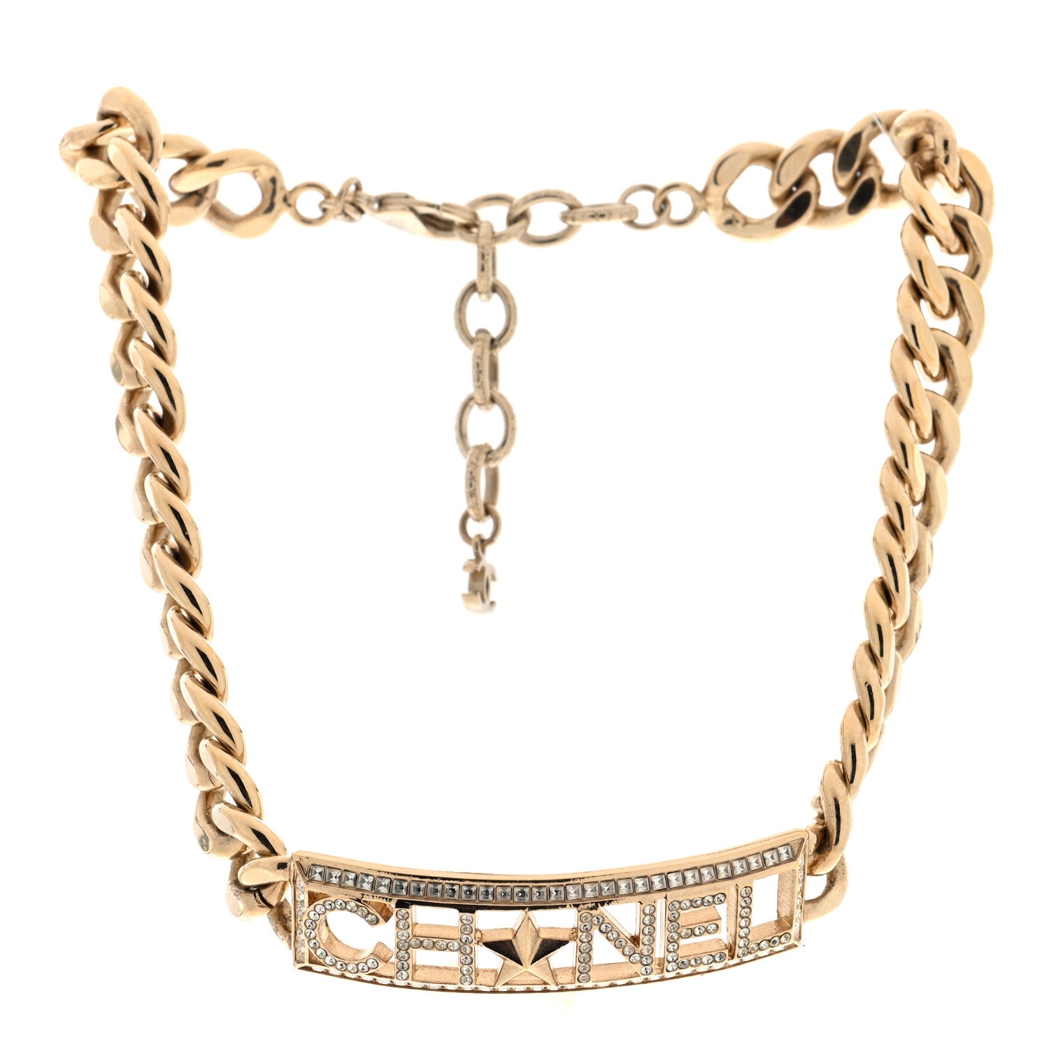 Chanel Crystal Chain Short Logo Necklace Gold 2 of 4