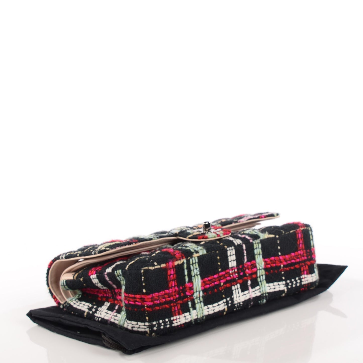 Tweed Medium Double Flap Black Pink