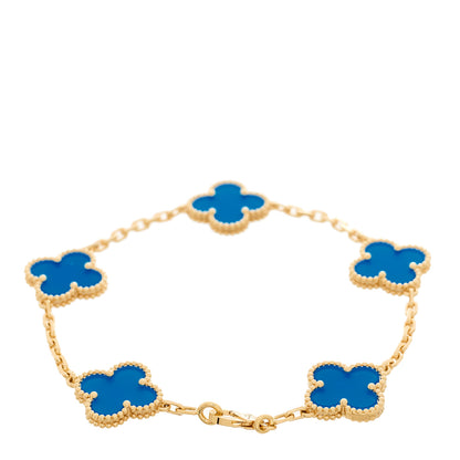 Van Cleef & Arpels 18K Yellow Gold Blue Agate 5 Motifs Vintage Alhambra Bracelet 2 of 4