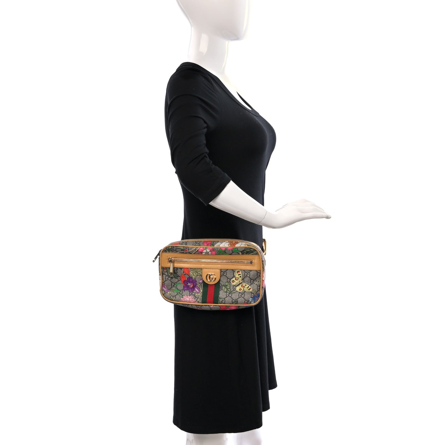 GG Supreme Monogram Flora Medium Ophidia Belt Bag Beige Multicolor Crop