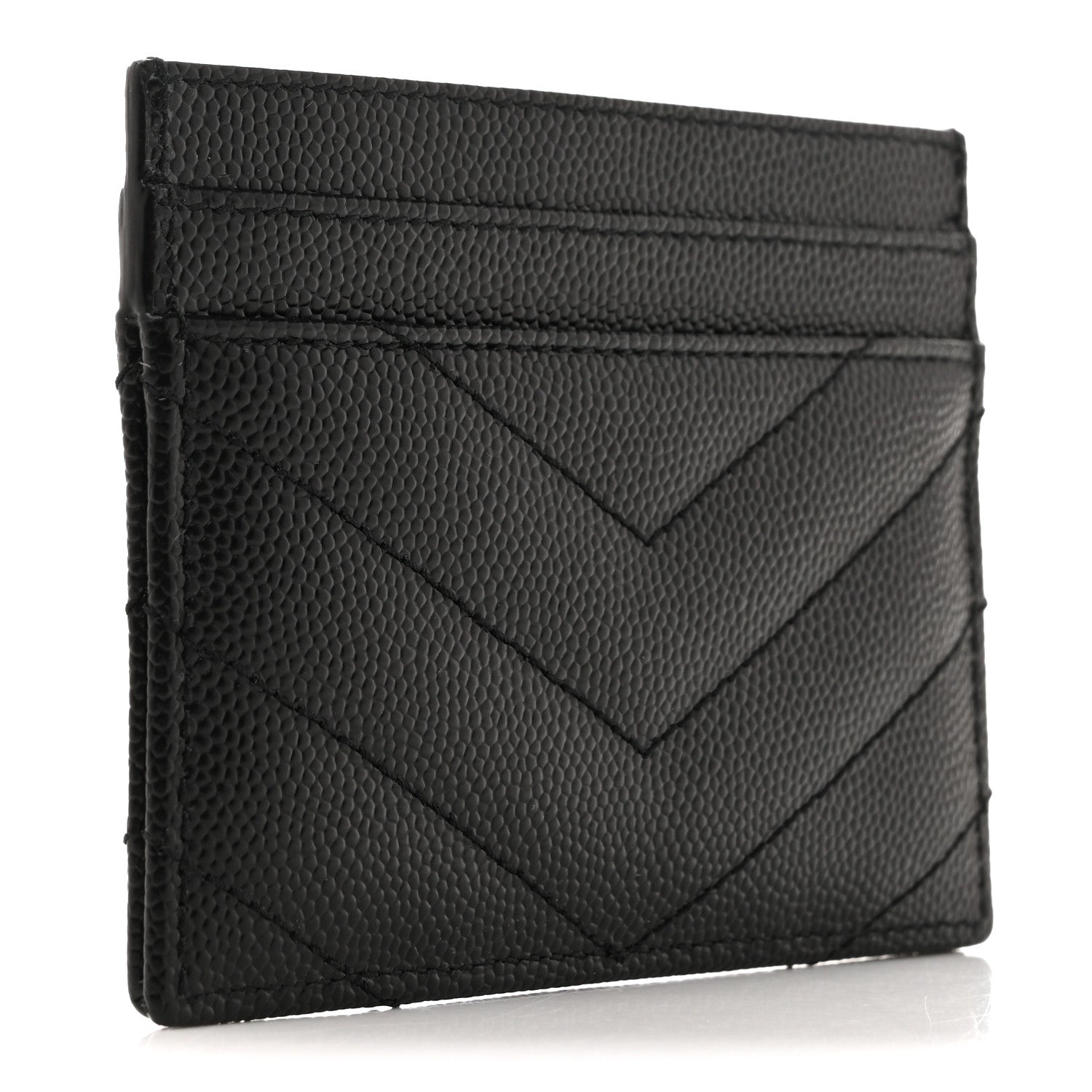 Saint Laurent Grain De Poudre Matelasse Chevron Monogram Credit Card Case Black 3 of 9