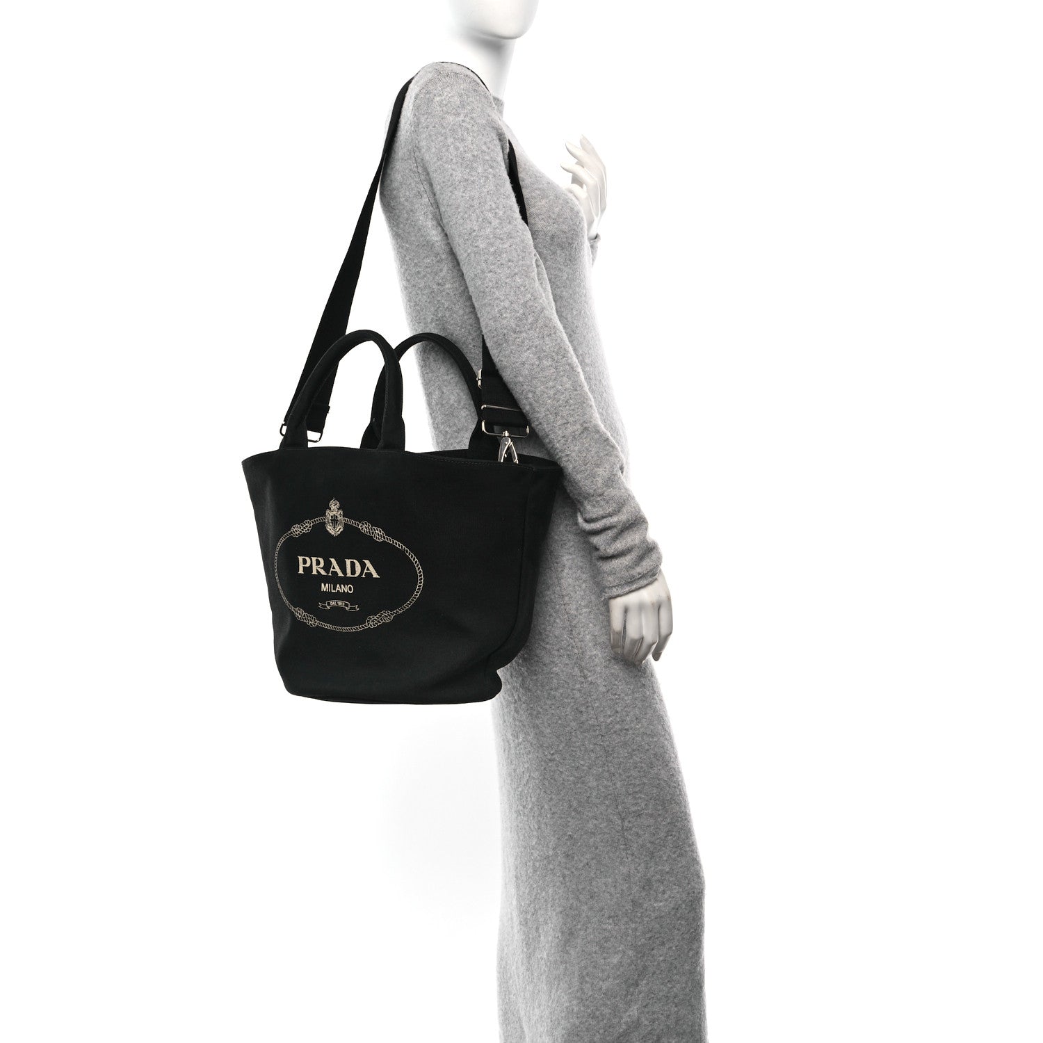 Prada Canapa Small Shopping Tote Black 2 of 10