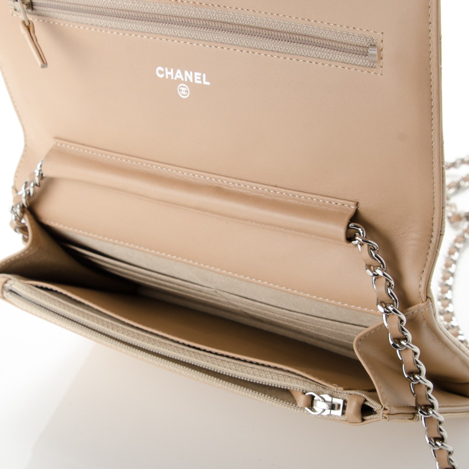 Chanel Patent Quilted Wallet On Chain WOC Beige 5 of 8