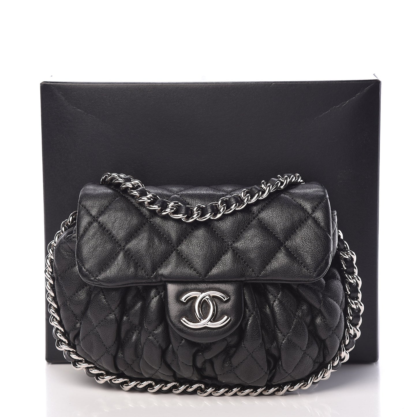 Washed Lambskin Quilted Mini Chain Around Flap Black