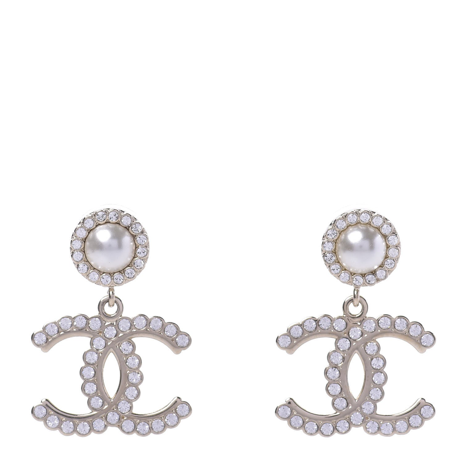 Chanel Crystal Pearl Bow-tiful CC Drop Earrings Gold 1 of 5