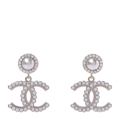 Chanel Crystal Pearl Bow-tiful CC Drop Earrings Gold 1 of 5