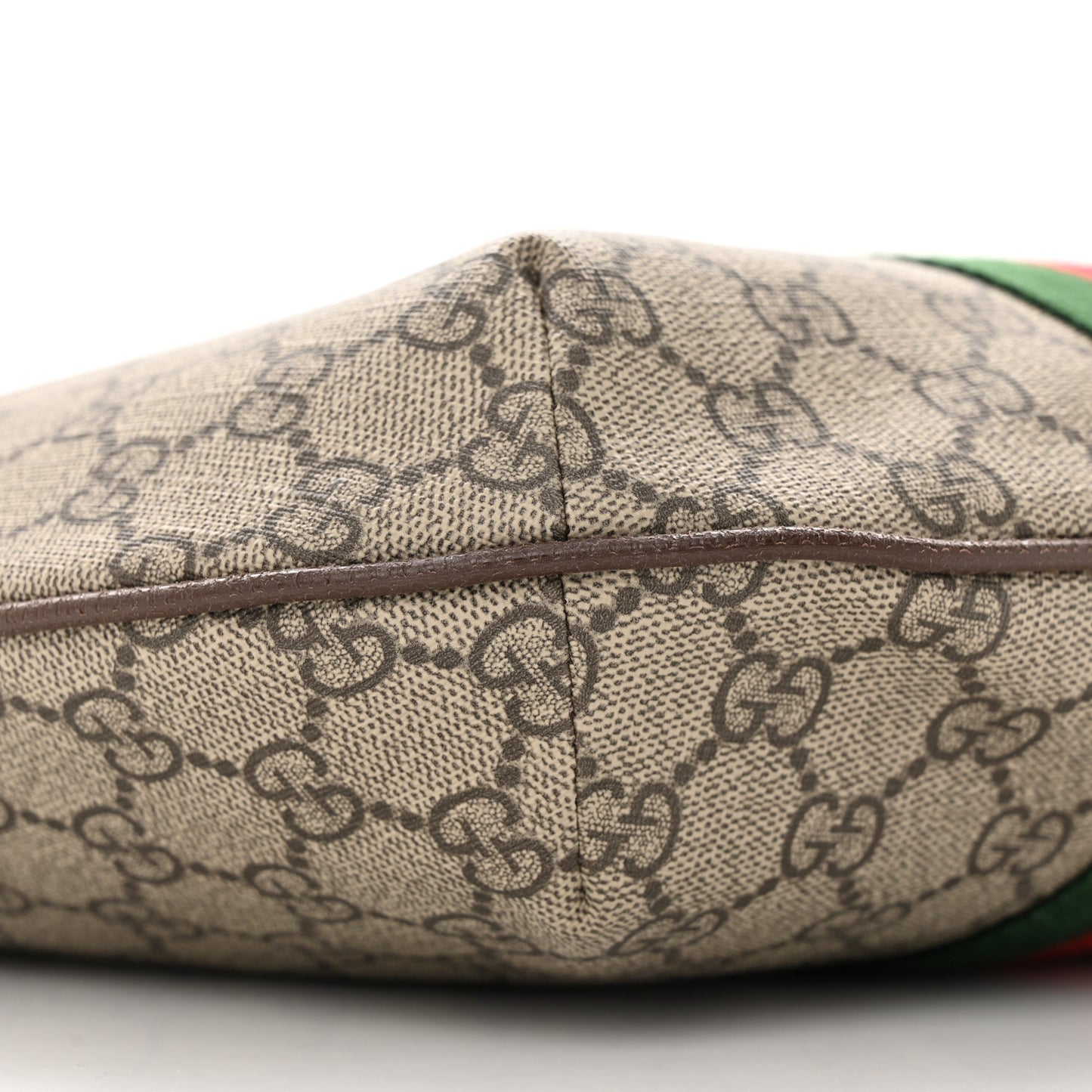 GG Supreme Monogram Textured Dollar Calfskin Web Small Ophidia Half Moon Hobo Beige Ebony New Acero