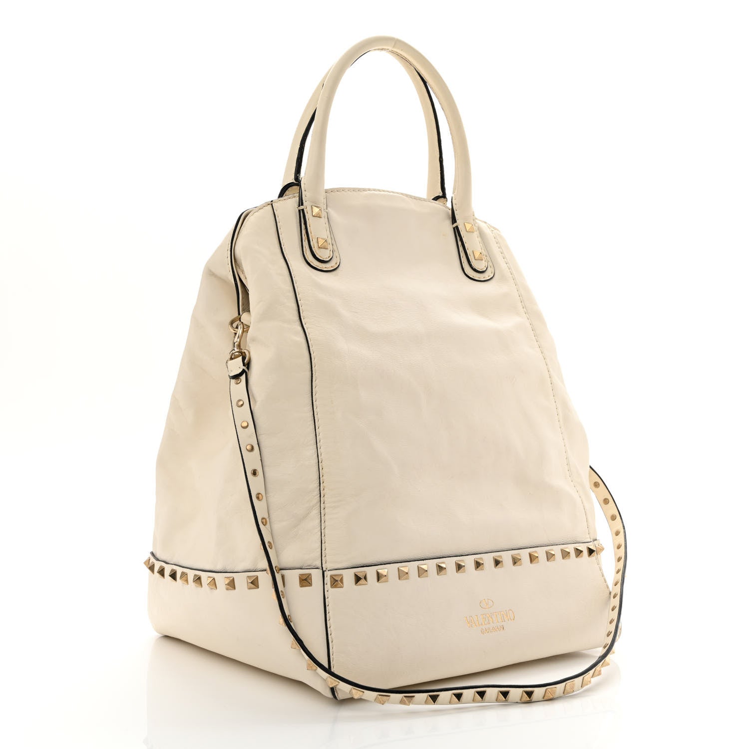 Valentino Garavani Vitello Rockstud All Over New Dome Bucket Tote Ivory 3 of 18