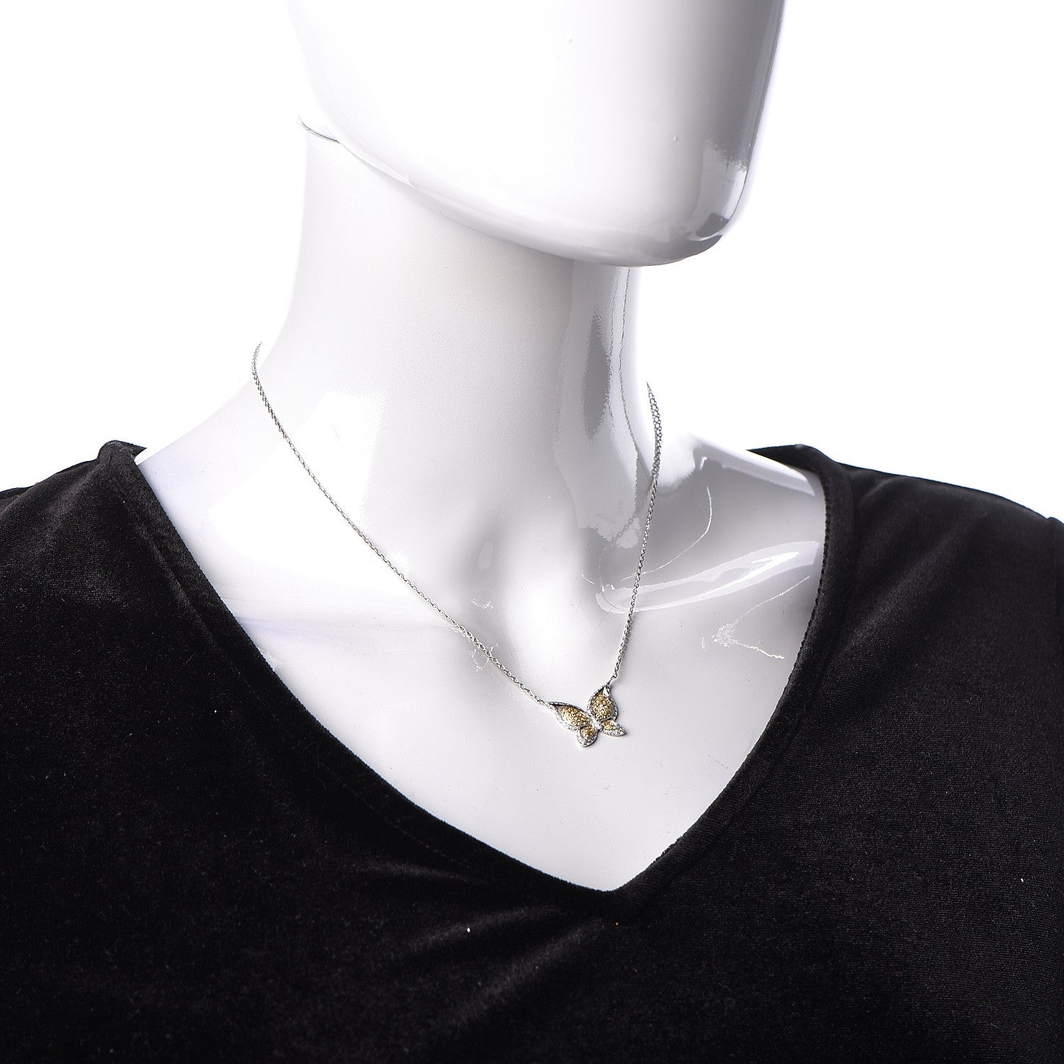 Chopard 18K White Yellow Gold Diamond Yellow Sapphire Butterfly Pendant Necklace 2 of 8