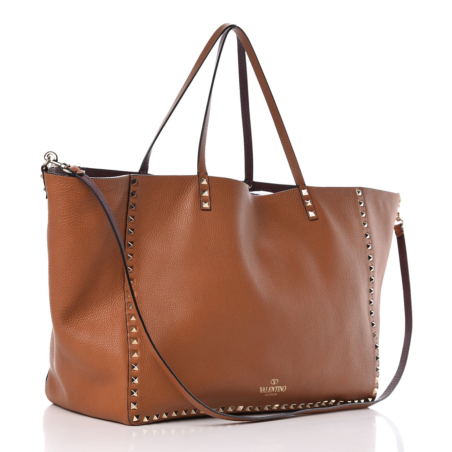Grained Calfskin Large Rockstud Reversible Tote Light Cuir Rubin