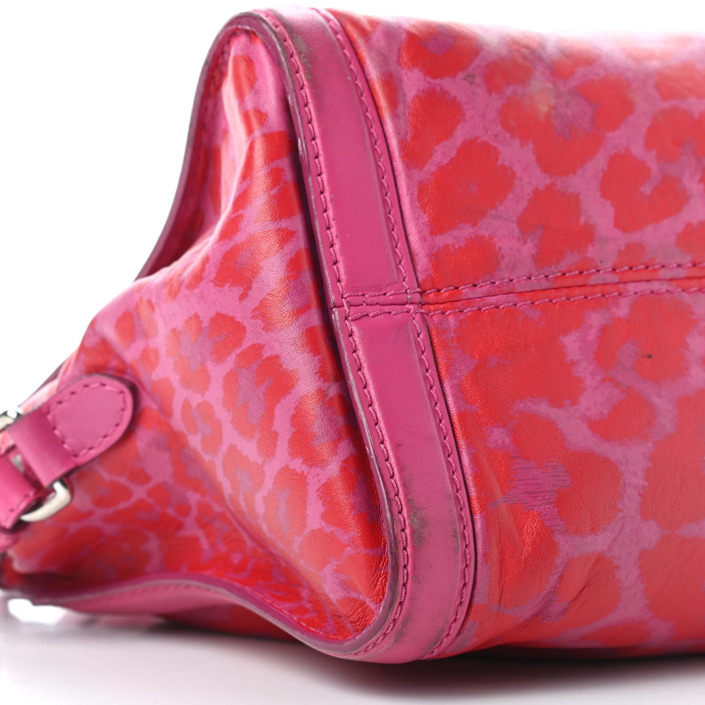 Calfskin Leopard Print Small Skull Padlock Zip Around Tote Pink