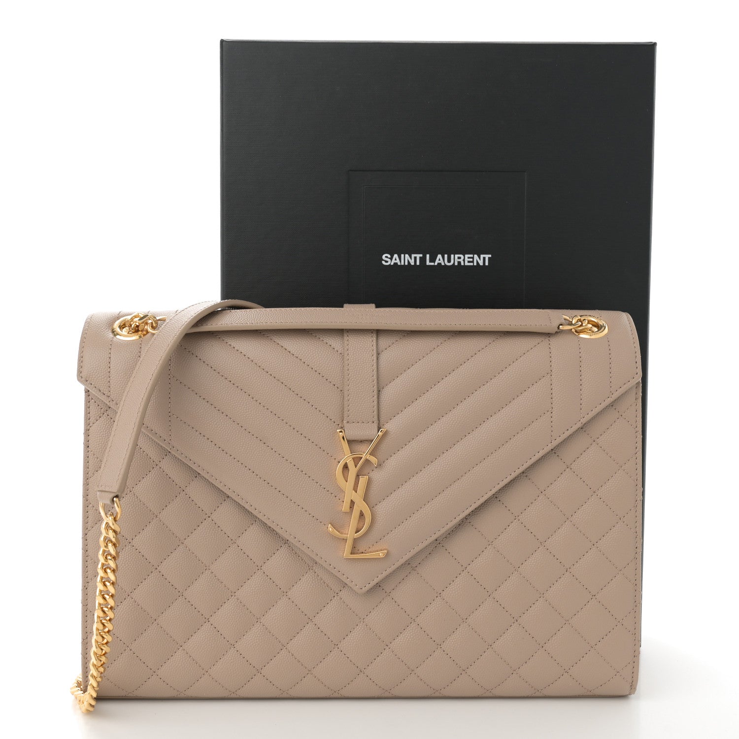 Saint Laurent Grain De Poudre Mixed Matelasse Large Triquilt Monogram Satchel Dark Beige 11 of 11