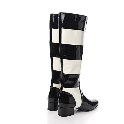 Saint Laurent Patent Striped Knee High Boots 38.5 Black White 4 of 9