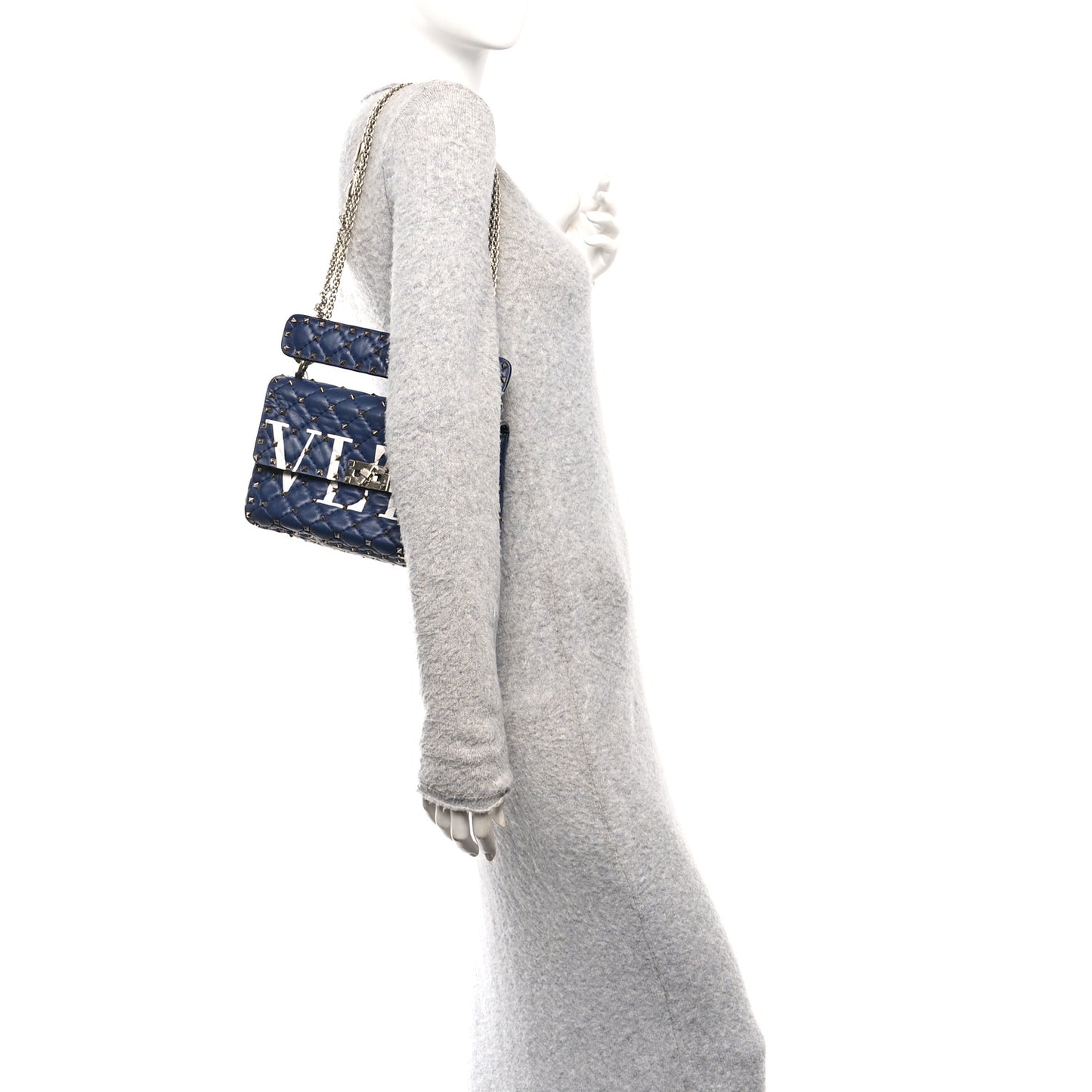 Nappa VLTN Print Medium Rockstud Spike Shoulder Bag Pure Blue White