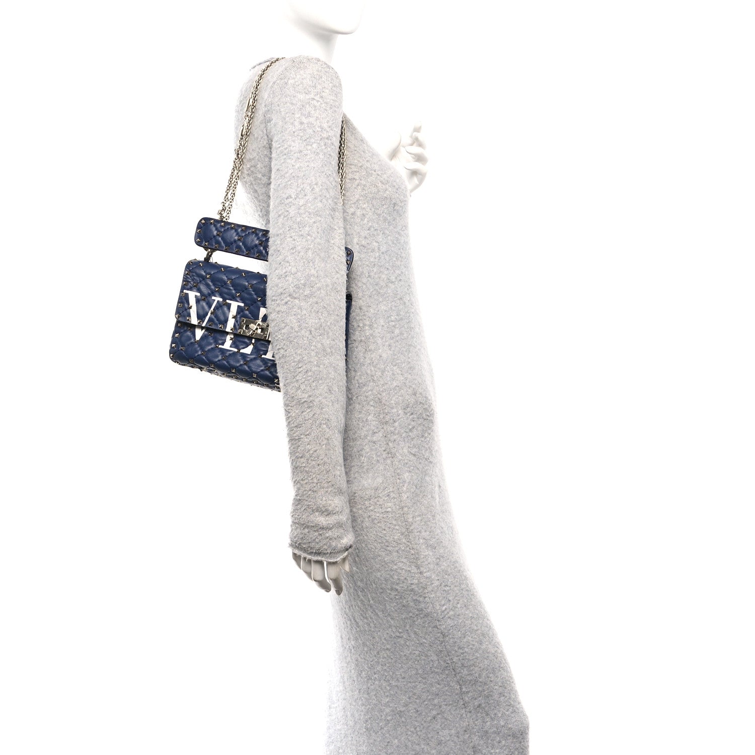 Valentino Garavani Nappa VLTN Print Medium Rockstud Spike Shoulder Bag Pure Blue White 2 of 11