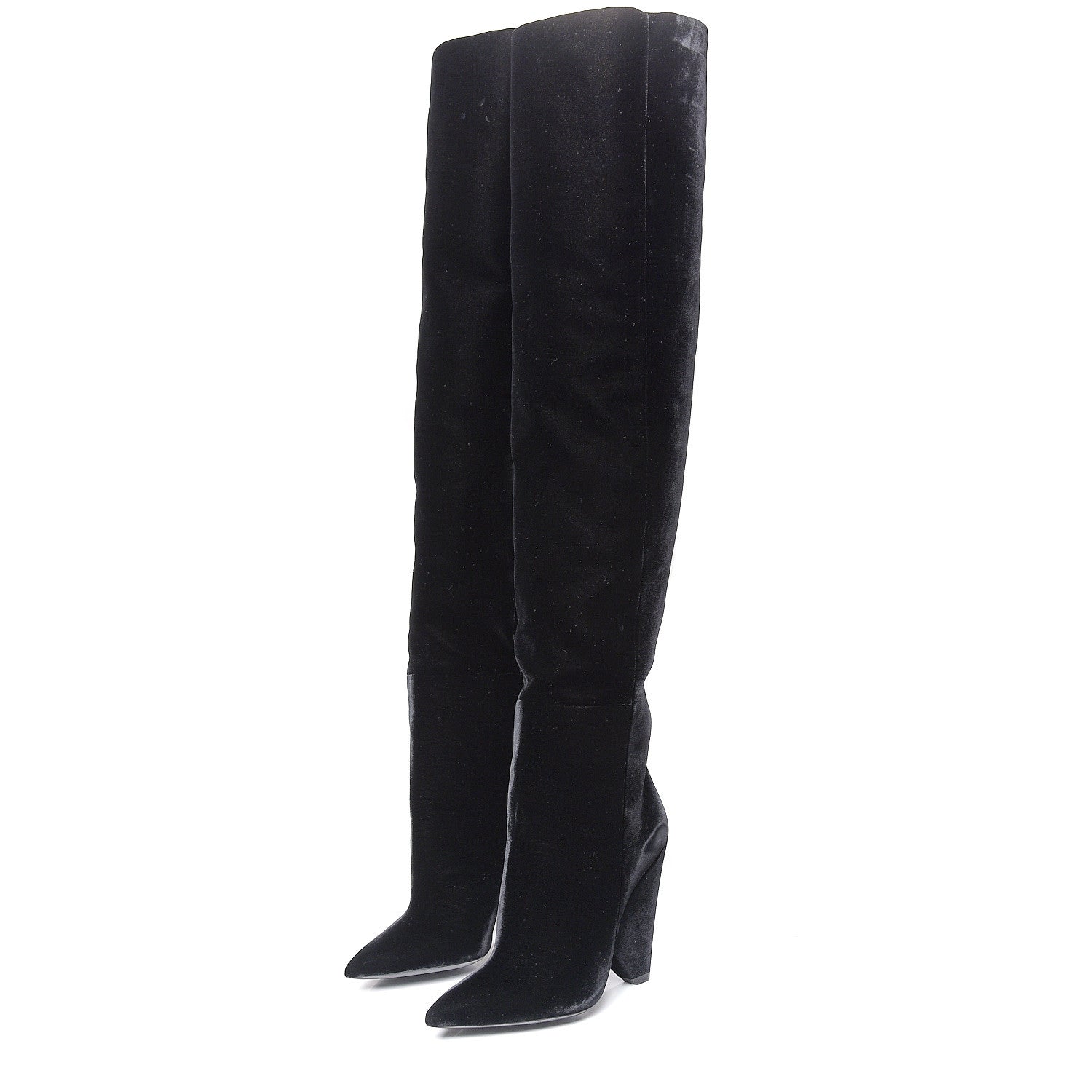 Saint Laurent Velvet Niki 105 Thigh High Boots 38.5 Black 3 of 9