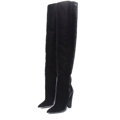 Saint Laurent Velvet Niki 105 Thigh High Boots 38.5 Black 3 of 9