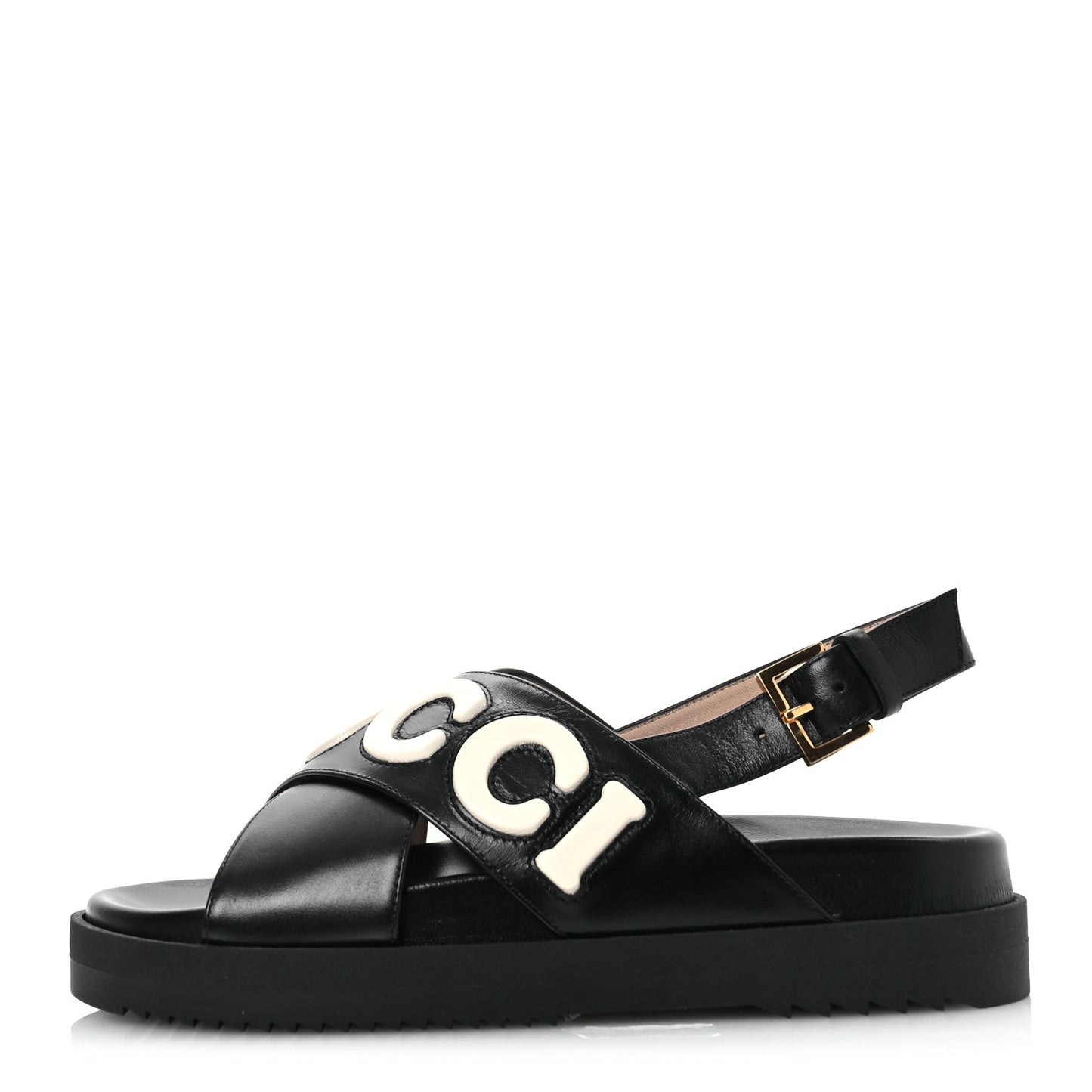 Logo Calfskin Slingback Sandals 36 Black